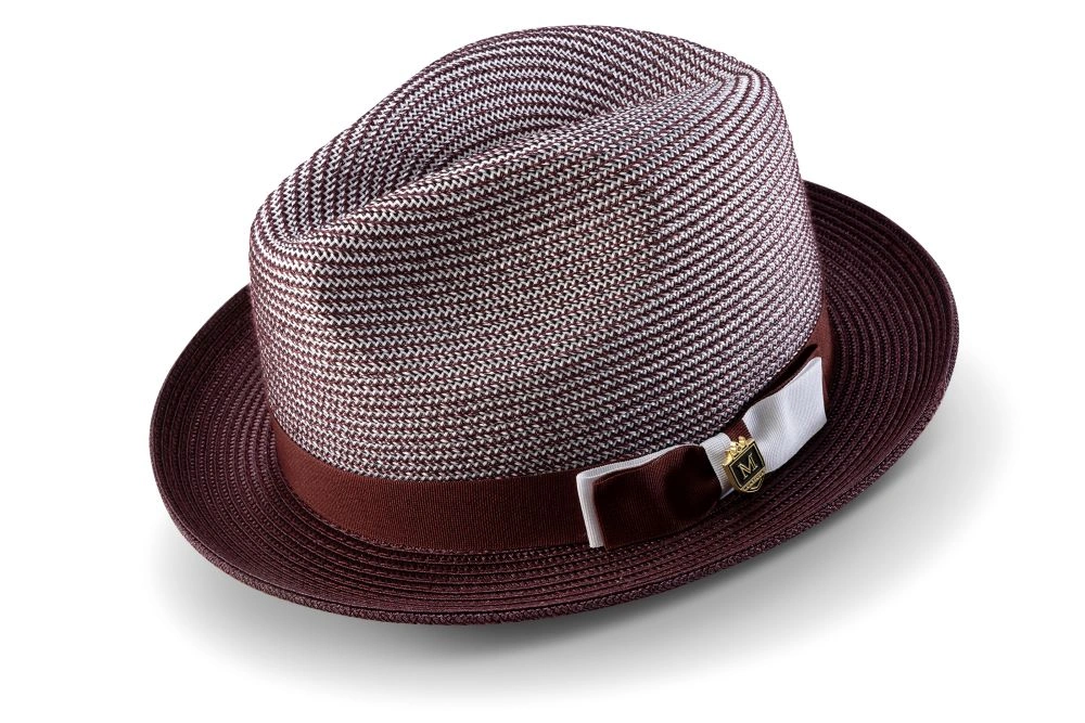 Viininpunainen miehen kaksisävyinen punottu fedora-hattu, tyylikäs nauha, kesäinen charmia!